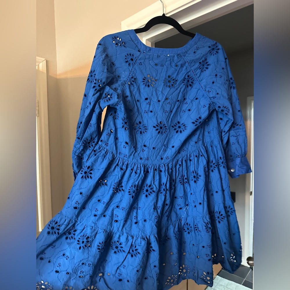 Blue Eyelet Mini Dress - Picture 2 of 3